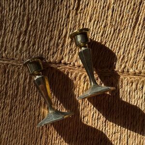 Pair Vintage Brass Candle Holders